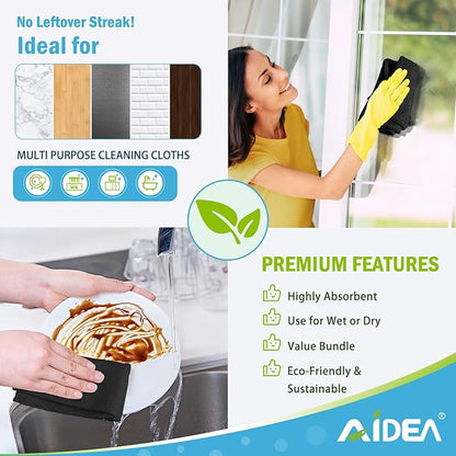 AIDEA Microfiber Cleaning Cloth Black 8PK, Microfiber Towels - Image 6