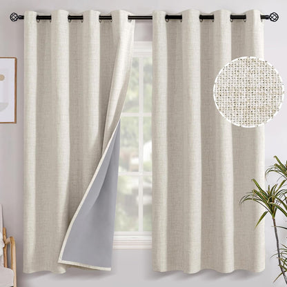 youngstex linen farmhouse blackout curtains 63 inch length, main product view