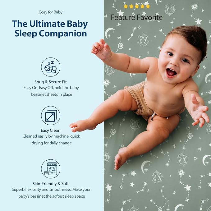 Baby Bassinet Sheets Girl Boy, Fitted Bassinet Sheet Set 3 Pack Bassinet - Image 5