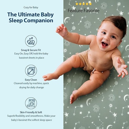 Baby Bassinet Sheets Girl Boy, Fitted Bassinet Sheet Set 3 Pack Bassinet - Image 5