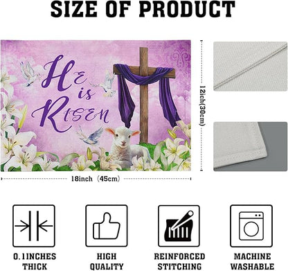 Giwawa He is Risen Placemats, Easter Cross Lamb Linen Washable Place Mat - Image 4