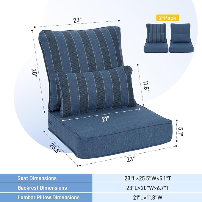Aoodor Outdoor Chair Cushion, 23 x 26 Inch Water-Resistant, Fade-Resistant - Image 4