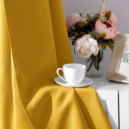 HOMEIDEAS Blackout Curtains 52 X 84 Inch 2 Panels Mustard Yellow Room Darkening - Image 5
