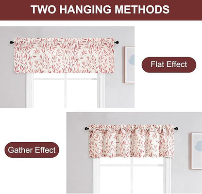 Leeva Faux Linen Leaves Print Kitchen Valances - Image 7
