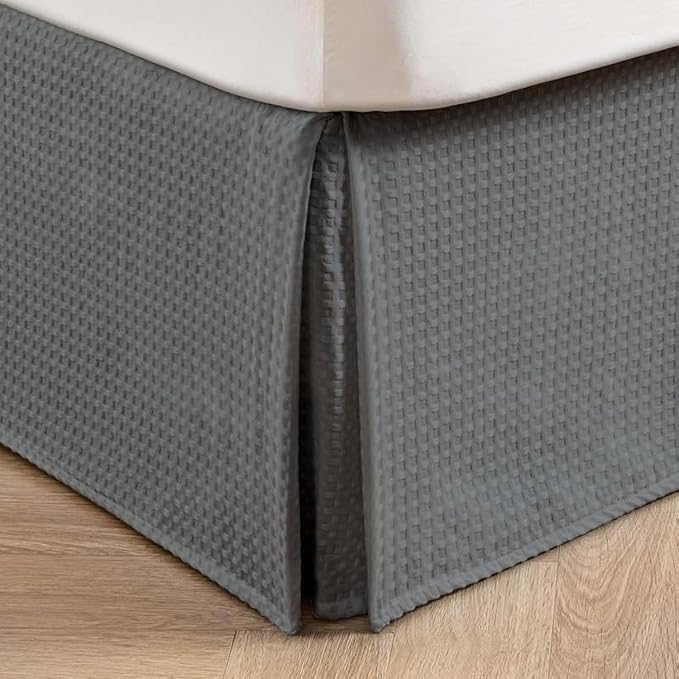 MIYE Pleated Waffle Weave Bed Skirt, Tailored Dust Ruffle 18 Inch Drop Easy Fit by MIYE