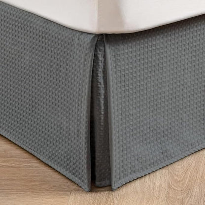 MIYE Pleated Waffle Weave Bed Skirt, Tailored Dust Ruffle 18 Inch Drop Easy Fit by MIYE