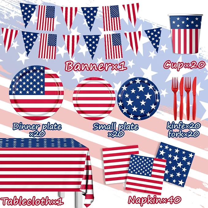 142Pcs American Flag Party Decorations Memorial Day 4th of July Patriotic - Image 3