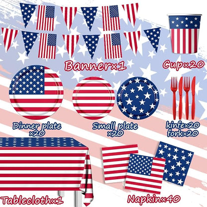 142Pcs American Flag Party Decorations Memorial Day 4th of July Patriotic - Image 3
