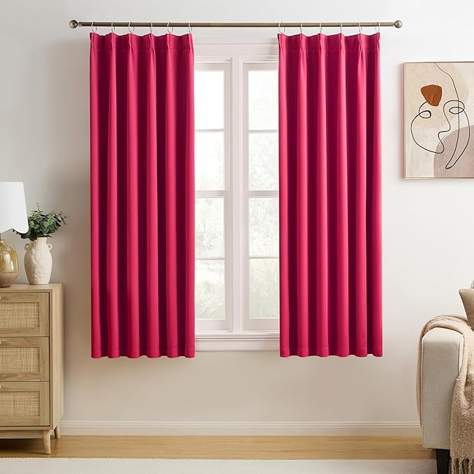KEQIAOSUOCAI Pinch Pleated Hot Pink Blackout Curtains Short 2 Panels Set 45 by KEQIAOSUOCAI