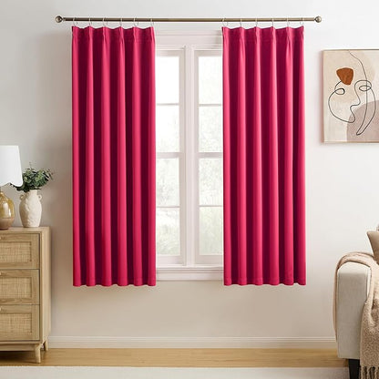 KEQIAOSUOCAI Pinch Pleated Hot Pink Blackout Curtains 63 Inches Long, Sound & by KEQIAOSUOCAI