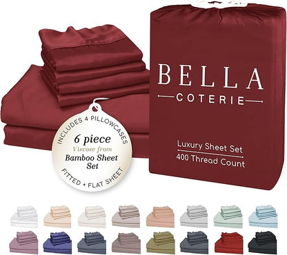 Bella Coterie 6 Piece Luxury Bamboo Viscose California King Size Sheet Set | by BC