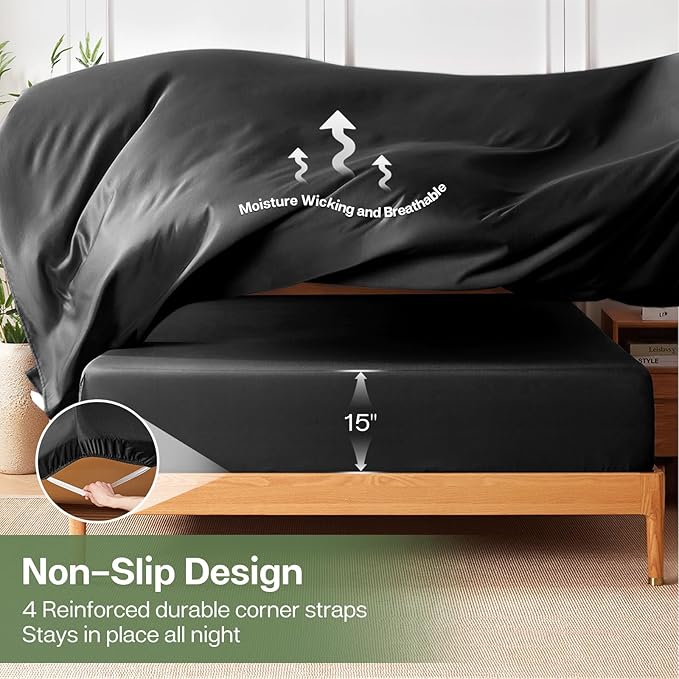 MR&HM Queen Fitted Sheet Only, Ultra-Soft Rayon Derived from Bamboo & Polyester - Image 6