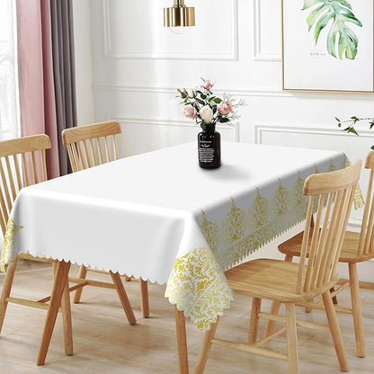 54x70inches White Rectangle Table Cloth Gold Floral Border Printed Decorative by TTQYFNM