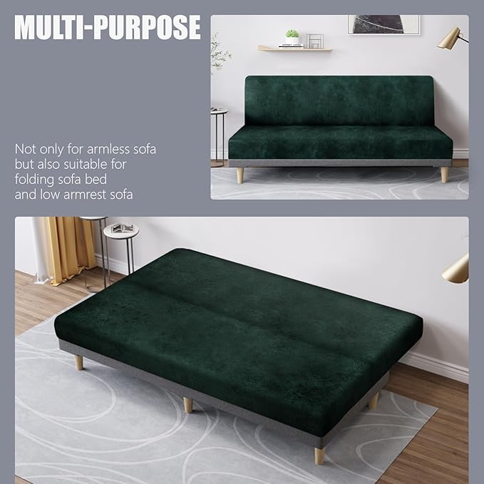 molasofa Leather Like Stretch Futon Slipcover Armless Futon Bed Sofa Cover - Image 5