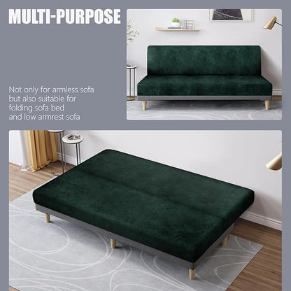 molasofa Leather Like Stretch Futon Slipcover Armless Futon Bed Sofa Cover - Image 5