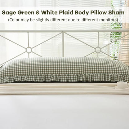 Sage Green White Plaid Gingham Body Pillow Cover - Image 2
