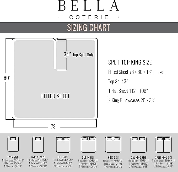 Bella Coterie Luxury Bamboo Viscose 34” Split Top King Size Sheet Set | 1 - Image 2
