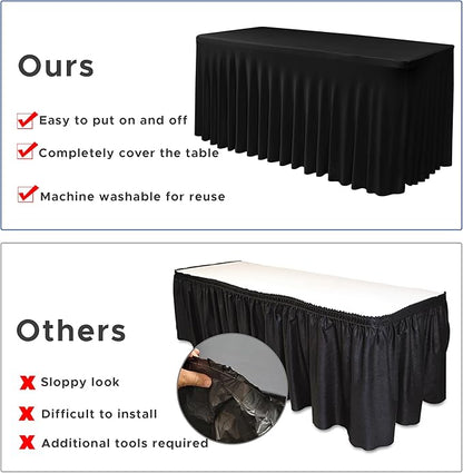 Nasitos Black Table Skirt for 8 Foot Rectangle Tables, 2 Pack - Image 5