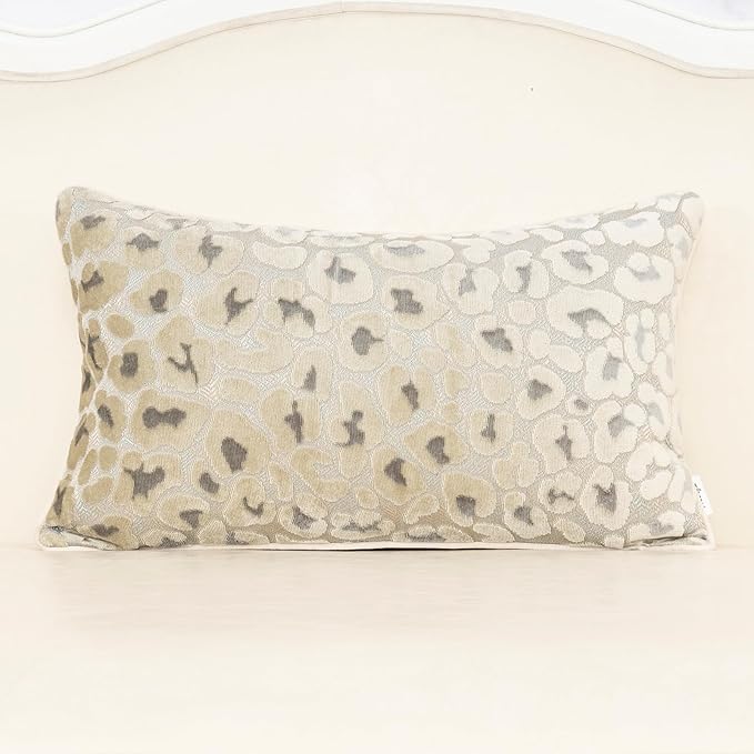 Alerfa Beige Floral Throw Pillow Cover 12 x 20 Inch Cut Velvet Rectange Luxury by Alerfa