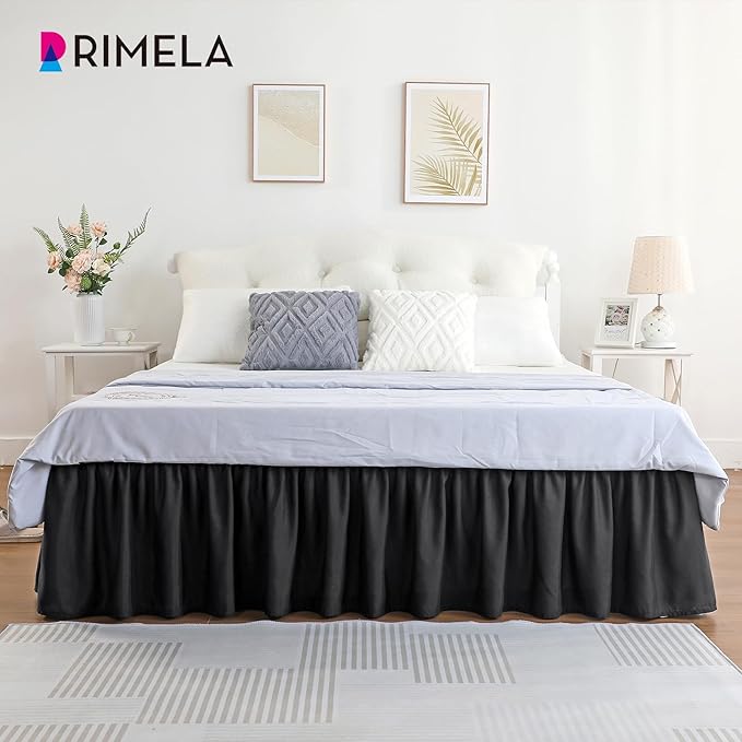 RIMELA Black Bed Skirt King Size 25 Inch Drop, Elastic Bed Skirting - Image 8
