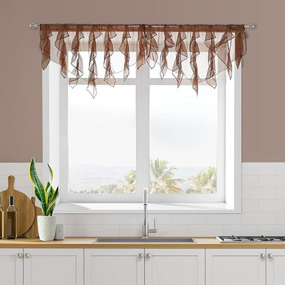PearAge Ruffled Voile Semi Sheer Curtain Valance, Kitchen Living Room Shabby - Image 6