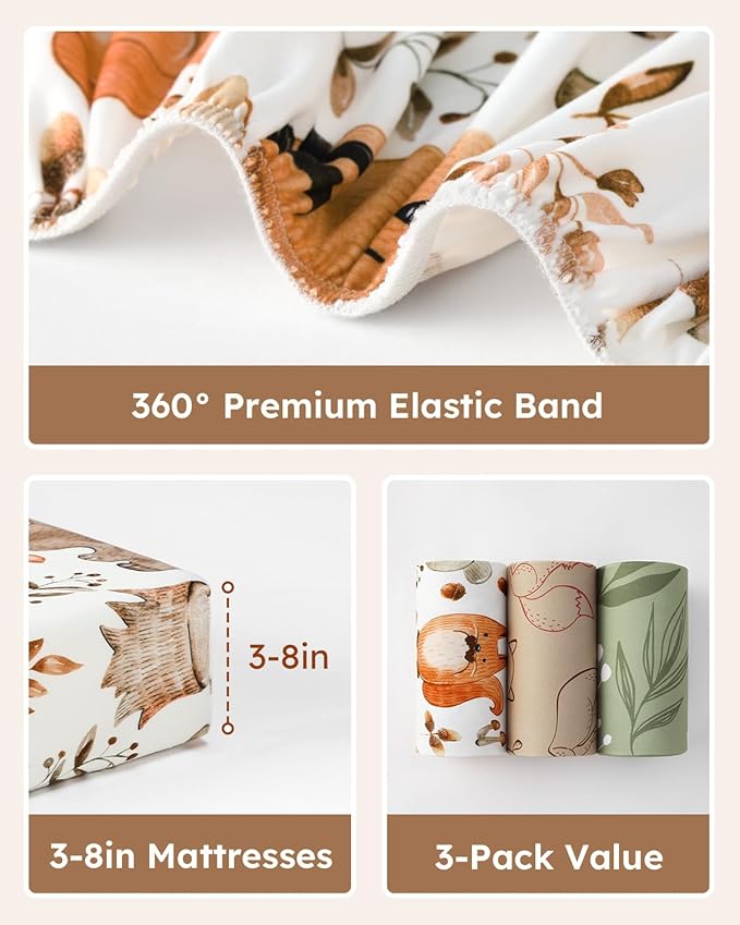 Baby Crib Sheets for Boys Girls, Breathable Soft Microfiber Baby Sheet Green & - Image 5