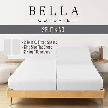 Bella Coterie Luxury Bamboo Viscose Split King Size Sheet Set | 2 Fitted Sheets - Image 2