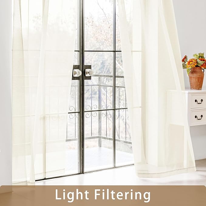 Ivory Sheer Curtains 84 Inches Long, Privacy Semi Sheer Curtains - Image 3