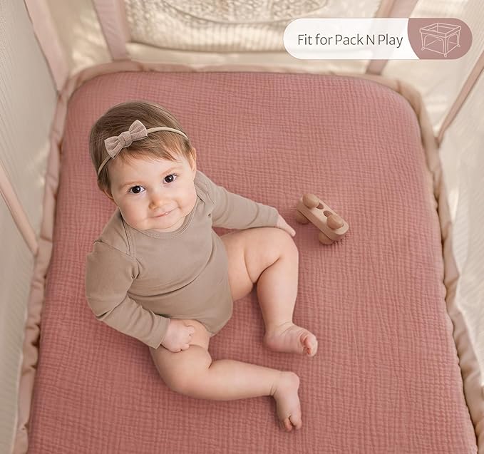 Blissful Diary Muslin Mini Crib Sheets, Pack and Play Mattress Sheets Fitted - Image 5