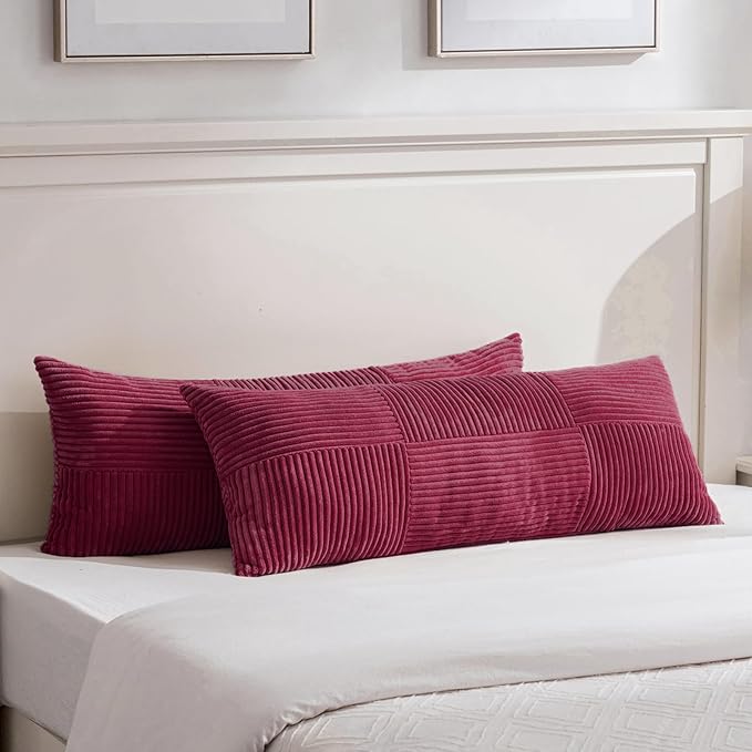 Fancy Homi Set of 2 Burgundy Boho Long Lumbar Body Decorative Throw Pillow by Fancy+Homi