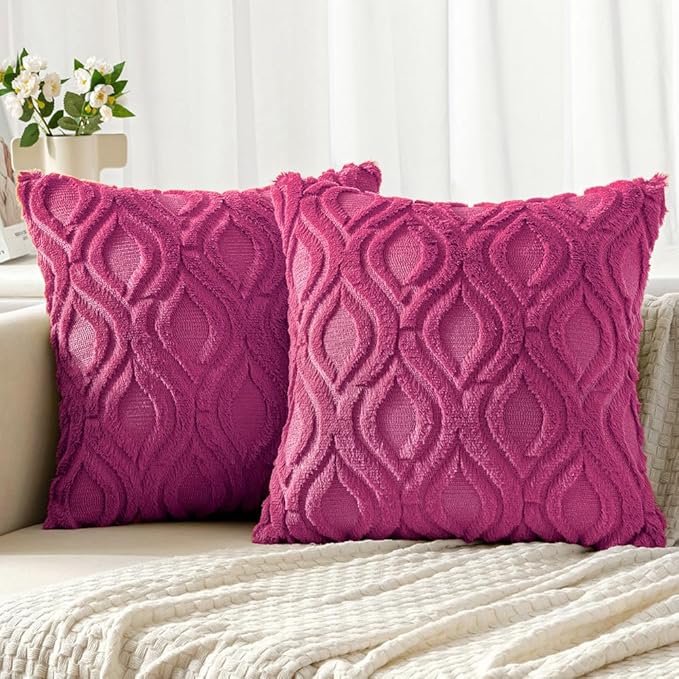 MIULEE Hot Pink Throw Pillow Covers 18x18 Inch, Soft Winter Plush Faux Wool by MIULEE