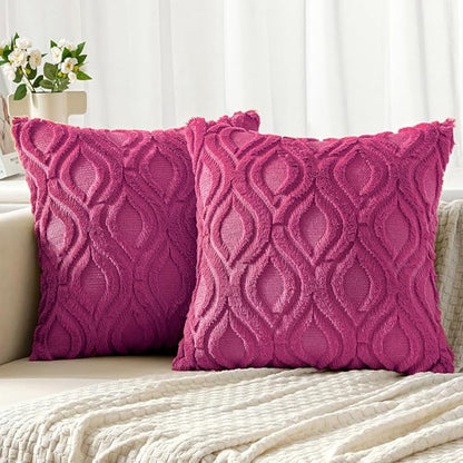 MIULEE Hot Pink Throw Pillow Covers 18x18 Inch, Soft Winter Plush Faux Wool by MIULEE