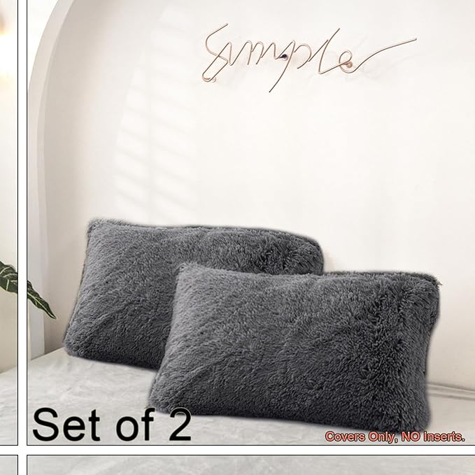 MorroMorn Decorative Pillows Covers, 2 Packs Faux Fur Pillow Cases, Luxury - Image 3