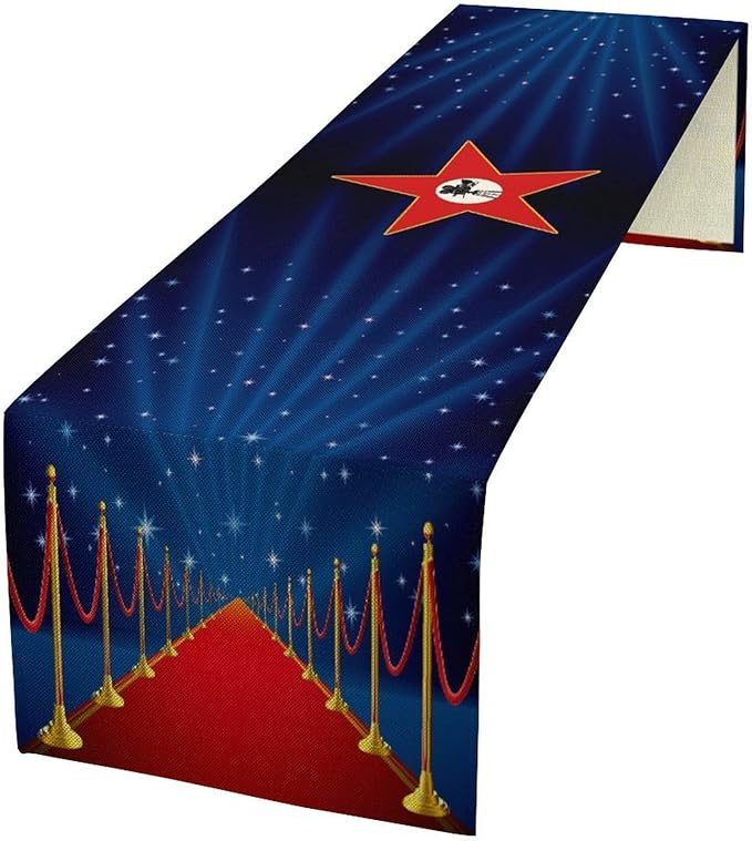 Red Carpet Table Runner Gold Star Spotlight Movie Night Show Table Decor Dinner by moderw