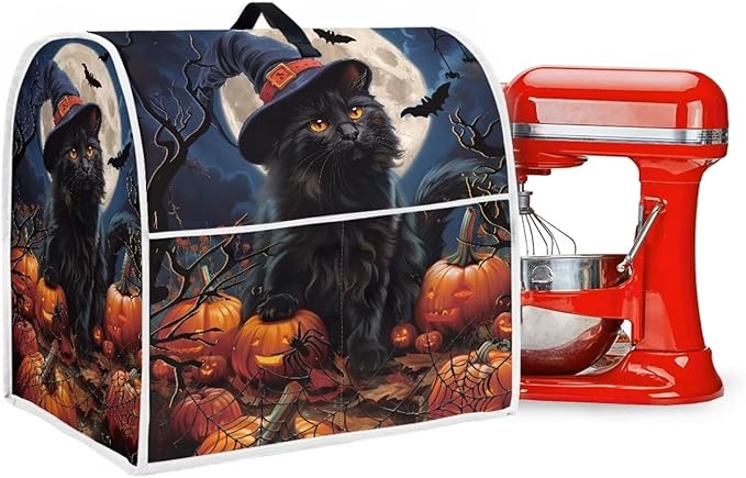 Black Cat Stand Mixer Cover 4.5-5 Quart Pumpkin Bat Kitchen Appliance Covers - Image 5
