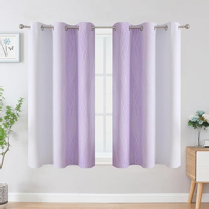 Estelar Textiler Lilac and Greyish White Ombre Blackout Curtains 45 Inch Length - Image 2