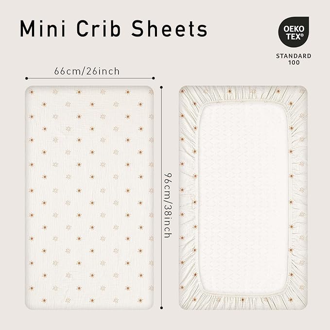 Gllquen Baby Muslin Mini Crib Sheets 3 Pack, Breathable Pack and Play Sheets - Image 4