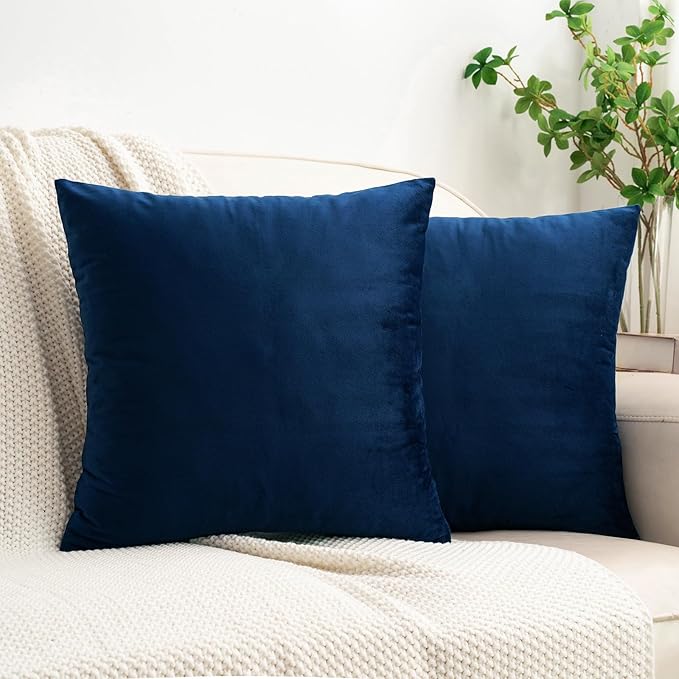 HWY 50 Navy Blue Velvet Throw Pillow Covers 18x18 Inch by HWY50