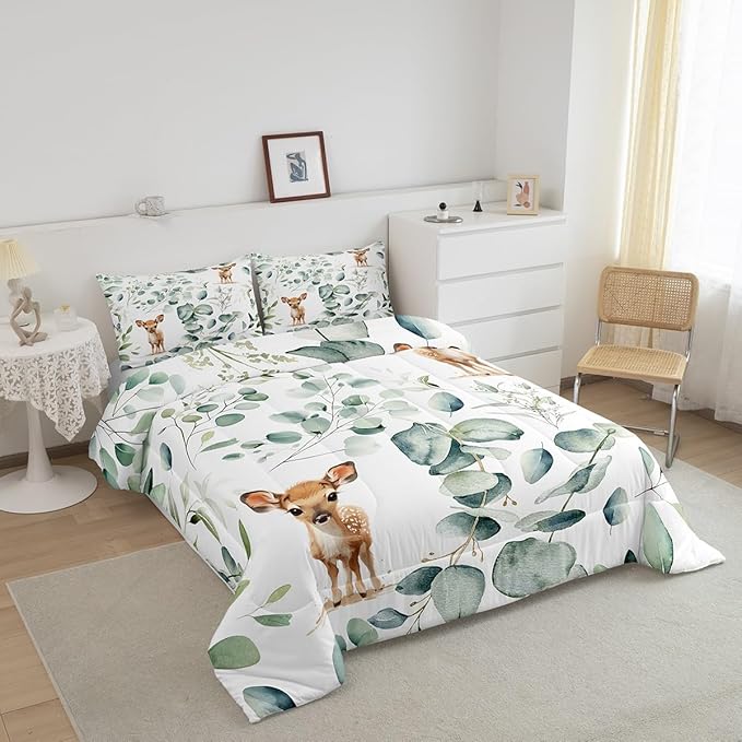Erosebridal Cartoon Deer King Bedding Sets Toddler Woodland Wildlife Comforter - Image 3