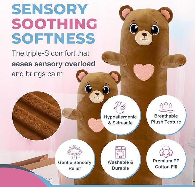 Bear Plush Body Pillow for Kids | Long Stuffed Animal Cuddle Pillow | Soft - Image 5