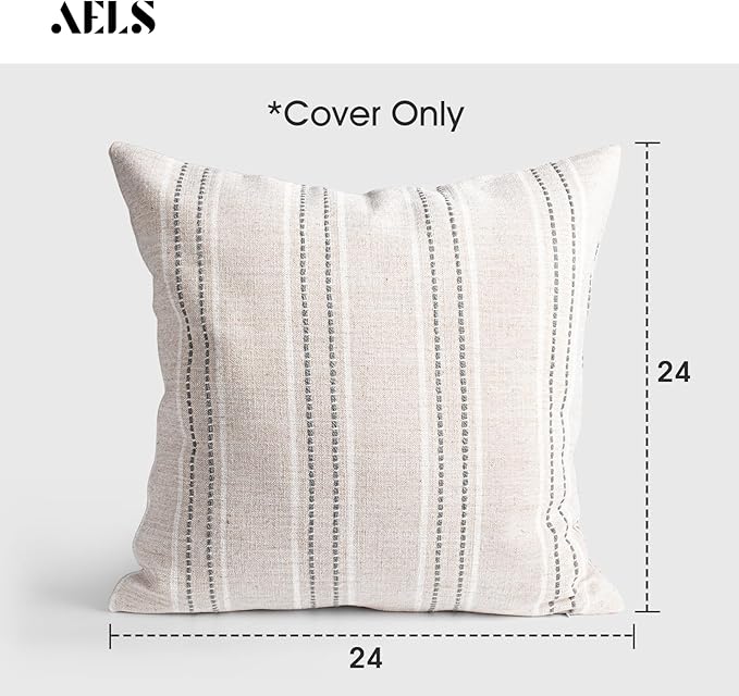 AELS 24x24 Decorative Farmhouse Linen Throw Pillow Covers, Boho Textured Pillow - Image 2