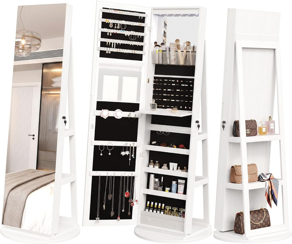 olixis 360° swivel jewelry cabinet with light, lockable, main product view