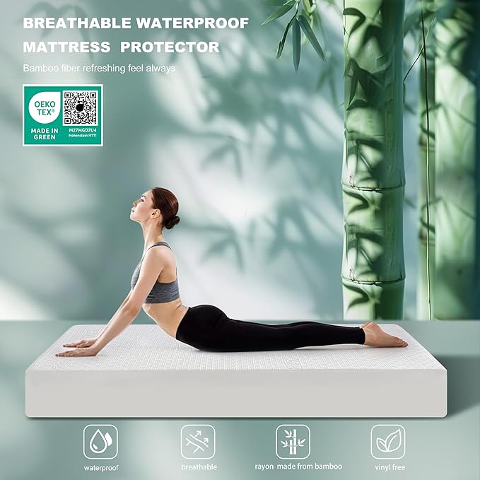 GRT Queen Waterproof Mattress Protector, Rayon Made from Bamboo Mattress Cover - Image 2