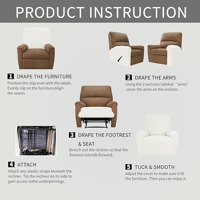 Easy-Going Recliner Stretch Sofa Slipcover Sofa Cover 4-Pieces Furniture - Image 7