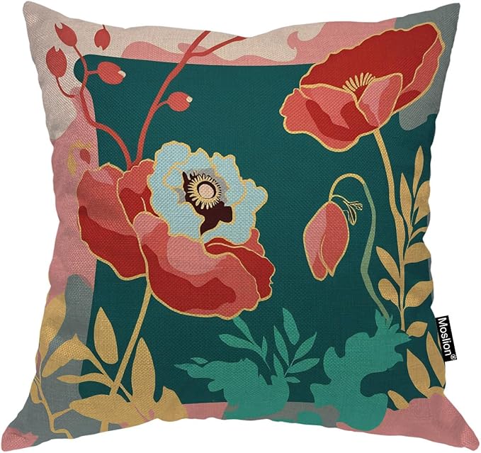 Moslion Poppy Pillowcases 18x18 Inch Abstract Tropical Blooming Flower Floral by Moslion