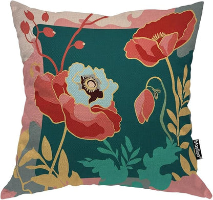 Moslion Poppy Pillowcases 18x18 Inch Abstract Tropical Blooming Flower Floral by Moslion