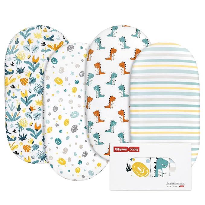 Gllquen Baby Bassinet Sheets 4 Pack, Breathable Cozy Fitted Mattress Sheet by GLLQUENBABY