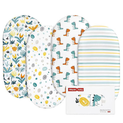 Gllquen Baby Bassinet Sheets 4 Pack, Breathable Cozy Fitted Mattress Sheet by GLLQUENBABY