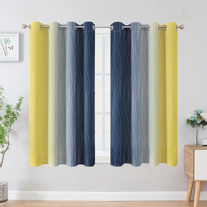 Estelar Textiler Navy Blue and Yellow Blackout Curtains 45 Inch Length - Image 2
