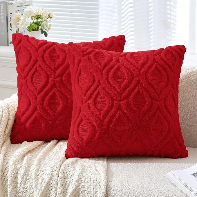MIULEE Christmas Red Throw Pillow Covers 18x18 Inch, Soft Winter Plush Faux by MIULEE